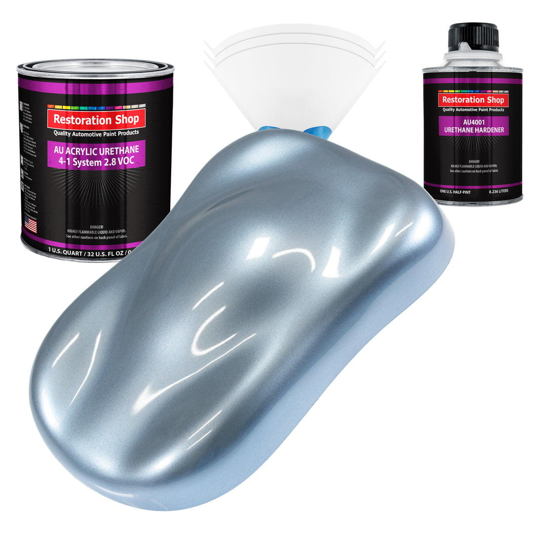 Glacier Blue Metallic Acrylic Urethane Auto Paint - Complete Quart Paint Kit - Professional Single Stage Automotive Car Coating, 4:1 Mix Ratio 2.8 VOC