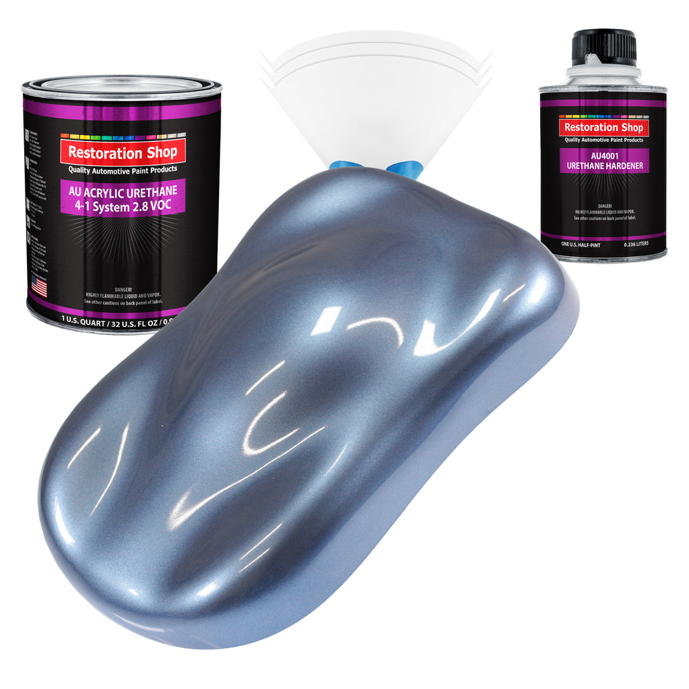 Sonic Blue Metallic Acrylic Urethane Auto Paint - Complete Quart Paint Kit - Professional Single Stage Automotive Car Coating, 4:1 Mix Ratio 2.8 VOC