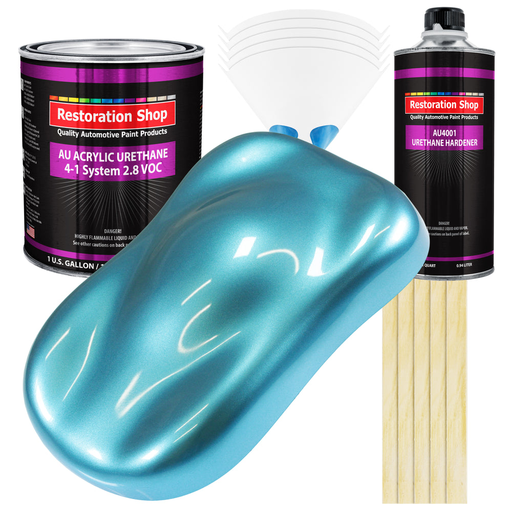 Azure Blue Metallic Acrylic Urethane Auto Paint - Complete Gallon Paint Kit - Professional Single Stage Automotive Car Coating, 4:1 Mix Ratio 2.8 VOC