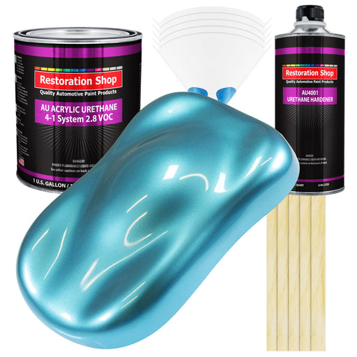 Azure Blue Metallic Acrylic Urethane Auto Paint - Complete Gallon Paint Kit - Professional Single Stage Automotive Car Coating, 4:1 Mix Ratio 2.8 VOC