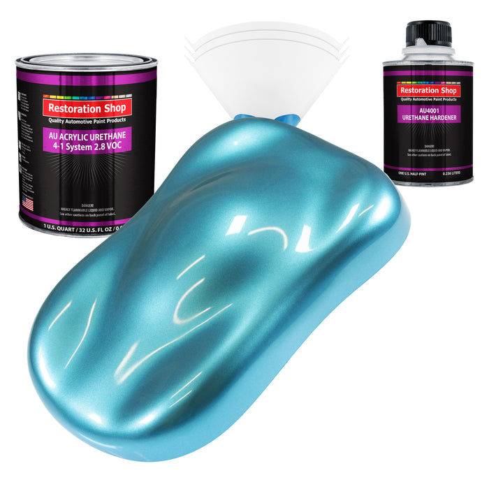 Azure Blue Metallic Acrylic Urethane Auto Paint - Complete Quart Paint Kit - Professional Single Stage Automotive Car Coating, 4:1 Mix Ratio 2.8 VOC