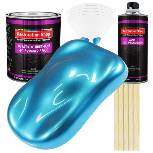 Electric Blue Metallic Acrylic Urethane Auto Paint (Complete Gallon Paint Kit) Professional Single Stage Automotive Car Coating, 4:1 Mix Ratio 2.8 VOC