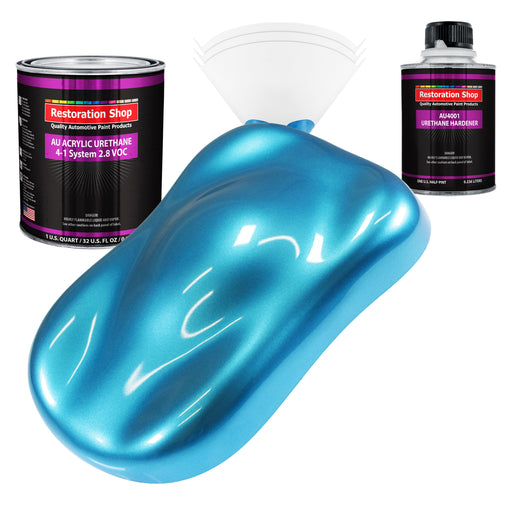 Electric Blue Metallic Acrylic Urethane Auto Paint - Complete Quart Paint Kit - Professional Single Stage Automotive Car Coating 4:1 Mix Ratio 2.8 VOC