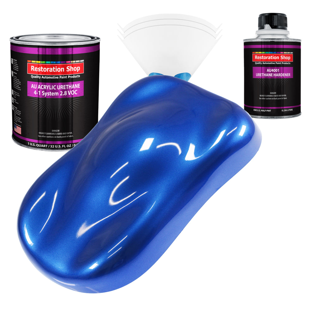 Daytona Blue Pearl Acrylic Urethane Auto Paint - Complete Quart Paint Kit - Professional Single Stage Automotive Car Coating, 4:1 Mix Ratio 2.8 VOC