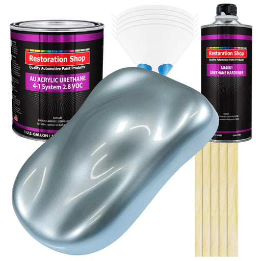 Ice Blue Metallic Acrylic Urethane Auto Paint - Complete Gallon Paint Kit - Professional Single Stage Automotive Car Coating, 4:1 Mix Ratio 2.8 VOC