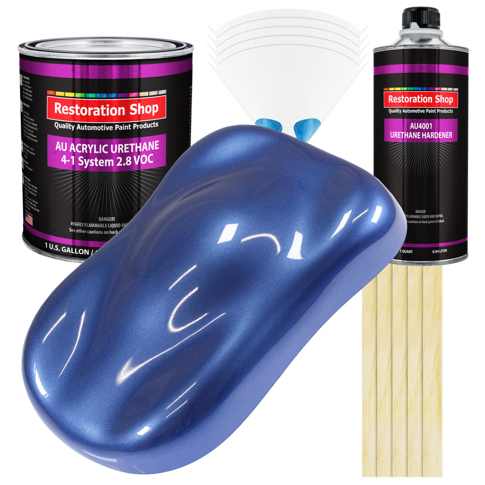 Cosmic Blue Metallic Acrylic Urethane Auto Paint - Complete Gallon Paint Kit - Professional Single Stage Automotive Car Coating, 4:1 Mix Ratio 2.8 VOC