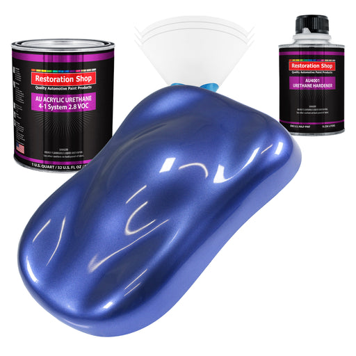 Indigo Blue Metallic Acrylic Urethane Auto Paint - Complete Quart Paint Kit - Professional Single Stage Automotive Car Coating, 4:1 Mix Ratio 2.8 VOC