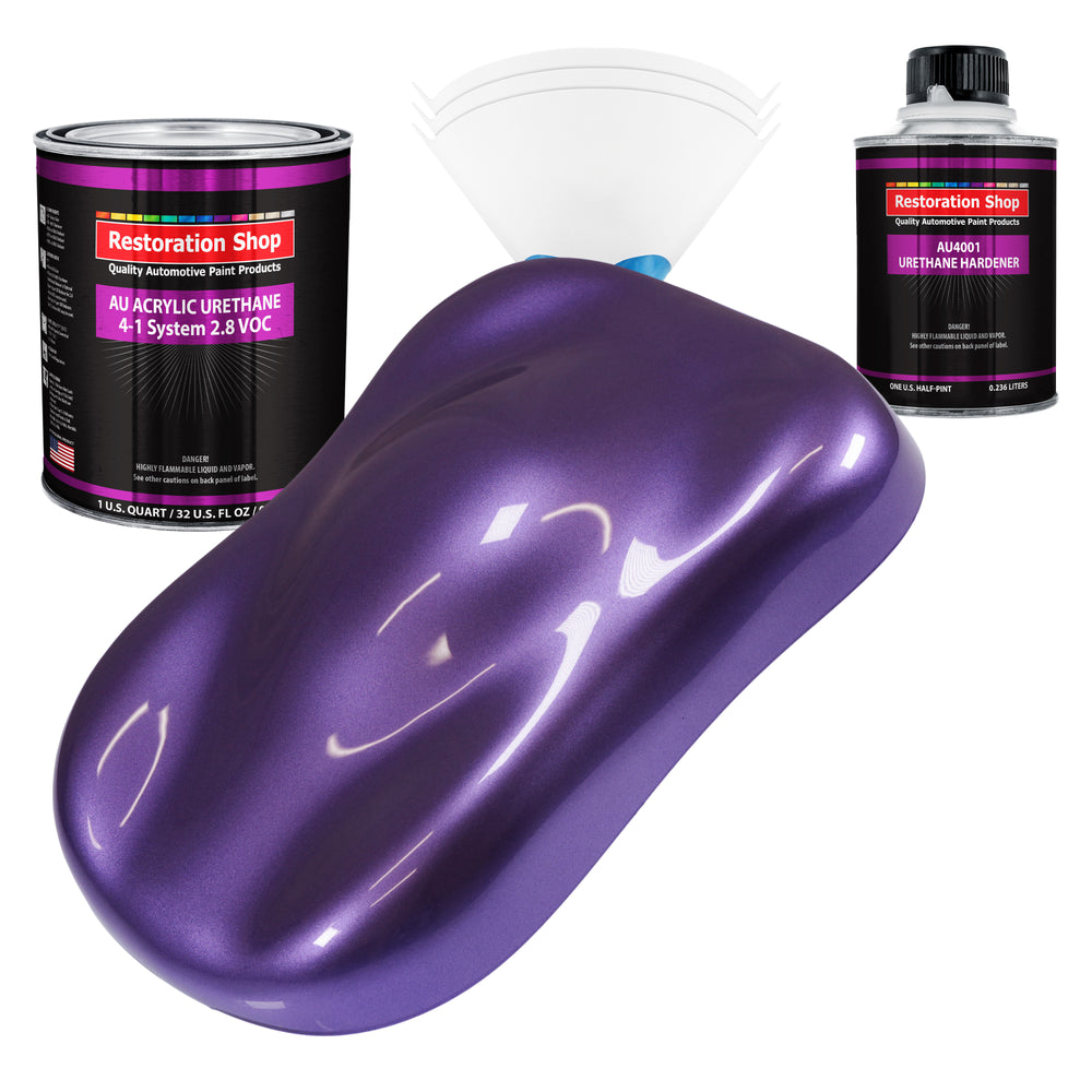 Plum Crazy Metallic Acrylic Urethane Auto Paint - Complete Quart Paint Kit - Professional Single Stage Automotive Car Coating, 4:1 Mix Ratio 2.8 VOC