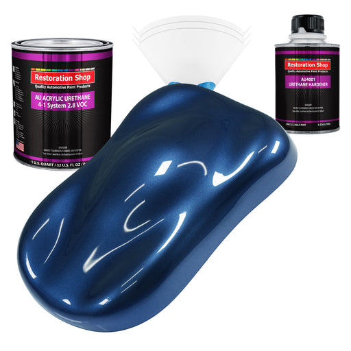 Sapphire Blue Metallic Acrylic Urethane Auto Paint - Complete Quart Paint Kit - Professional Single Stage Automotive Car Coating 4:1 Mix Ratio 2.8 VOC