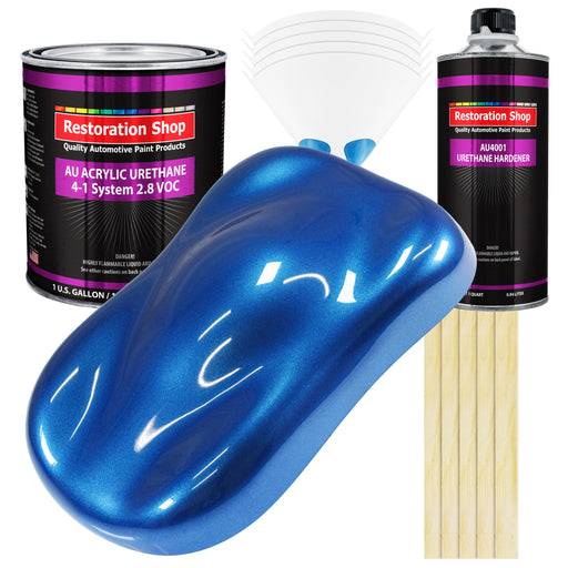 Burn Out Blue Metallic Acrylic Urethane Auto Paint (Complete Gallon Paint Kit) Professional Single Stage Automotive Car Coating, 4:1 Mix Ratio 2.8 VOC