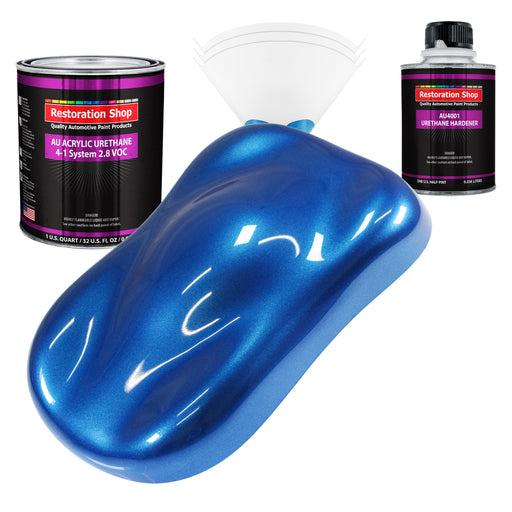 Burn Out Blue Metallic Acrylic Urethane Auto Paint - Complete Quart Paint Kit - Professional Single Stage Automotive Car Coating 4:1 Mix Ratio 2.8 VOC