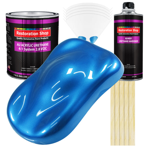 Fiji Blue Metallic Acrylic Urethane Auto Paint - Complete Gallon Paint Kit - Professional Single Stage Automotive Car Coating, 4:1 Mix Ratio 2.8 VOC