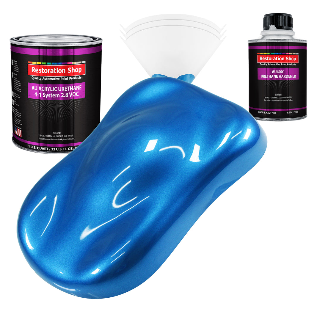 Fiji Blue Metallic Acrylic Urethane Auto Paint - Complete Quart Paint Kit - Professional Single Stage Automotive Car Coating, 4:1 Mix Ratio 2.8 VOC