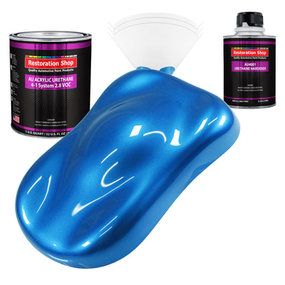 Fiji Blue Metallic Acrylic Urethane Auto Paint - Complete Quart Paint Kit - Professional Single Stage Automotive Car Coating, 4:1 Mix Ratio 2.8 VOC