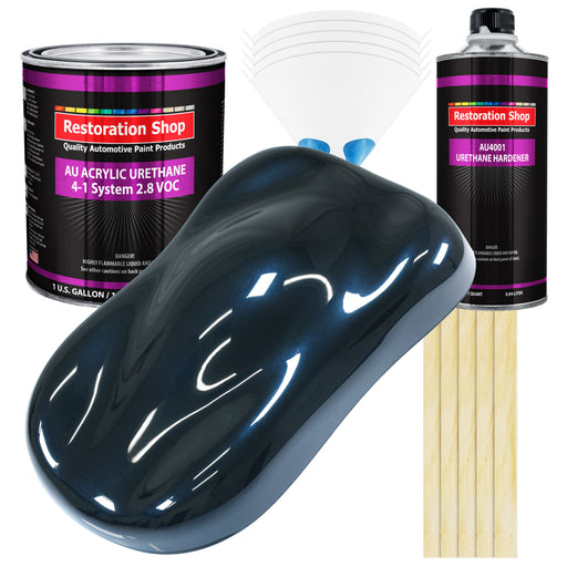 Dark Midnight Blue Pearl Acrylic Urethane Auto Paint - Complete Gallon Paint Kit - Pro Single Stage Automotive Car Truck Coating 4:1 Mix Ratio 2.8 VOC