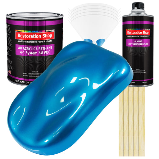 Intense Blue Metallic Acrylic Urethane Auto Paint - Complete Gallon Paint Kit - Professional Single Stage Automotive Car Coating 4:1 Mix Ratio 2.8 VOC