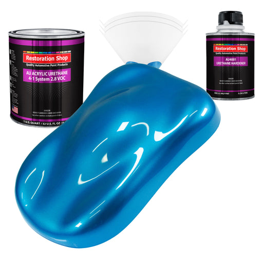 Intense Blue Metallic Acrylic Urethane Auto Paint - Complete Quart Paint Kit - Professional Single Stage Automotive Car Coating, 4:1 Mix Ratio 2.8 VOC