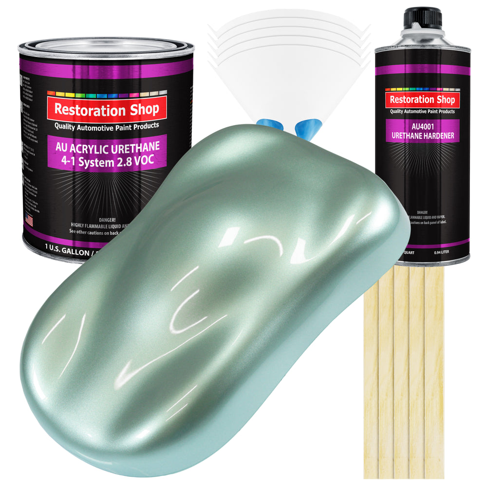 Frost Green Metallic Acrylic Urethane Auto Paint - Complete Gallon Paint Kit - Professional Single Stage Automotive Car Coating, 4:1 Mix Ratio 2.8 VOC