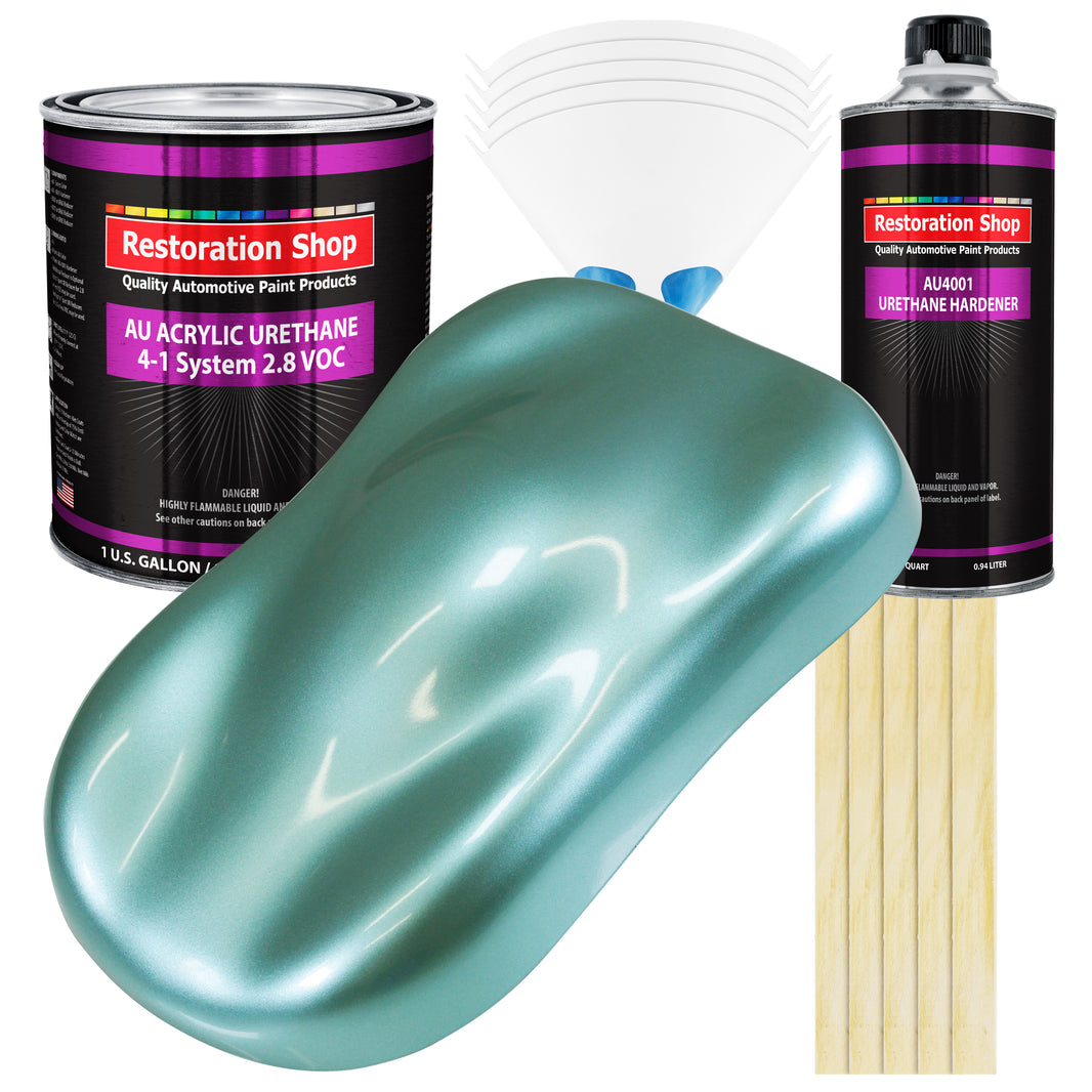 Silver Aqua Metallic Acrylic Urethane Auto Paint - Complete Gallon Paint Kit - Professional Single Stage Automotive Car Coating, 4:1 Mix Ratio 2.8 VOC