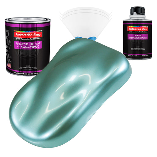 Silver Aqua Metallic Acrylic Urethane Auto Paint - Complete Quart Paint Kit - Professional Single Stage Automotive Car Coating, 4:1 Mix Ratio 2.8 VOC