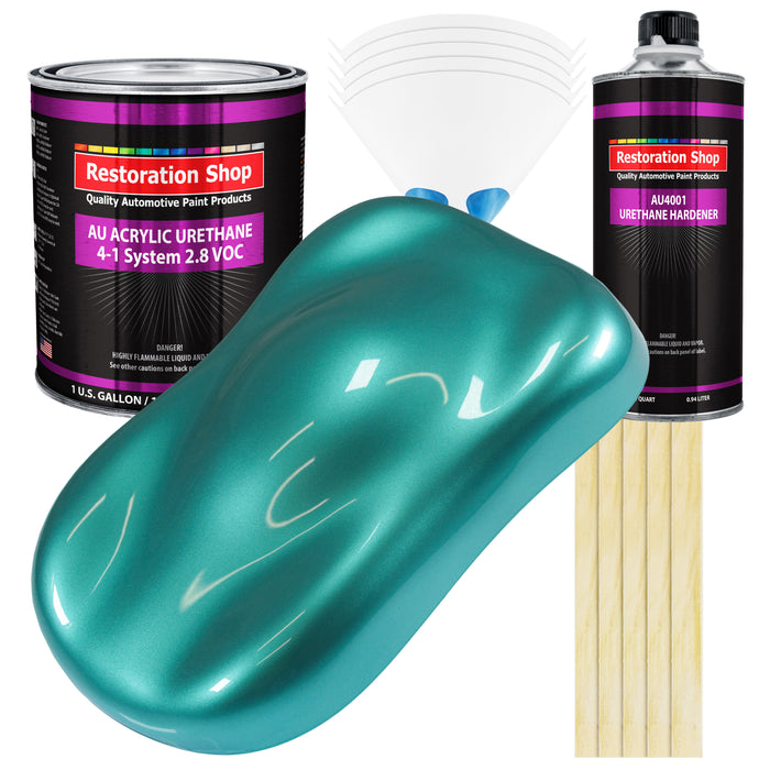 Gulfstream Aqua Metallic Acrylic Urethane Auto Paint - Complete Gallon Paint Kit - Pro Single Stage Automotive Car Truck Coating 4:1 Mix Ratio 2.8 VOC