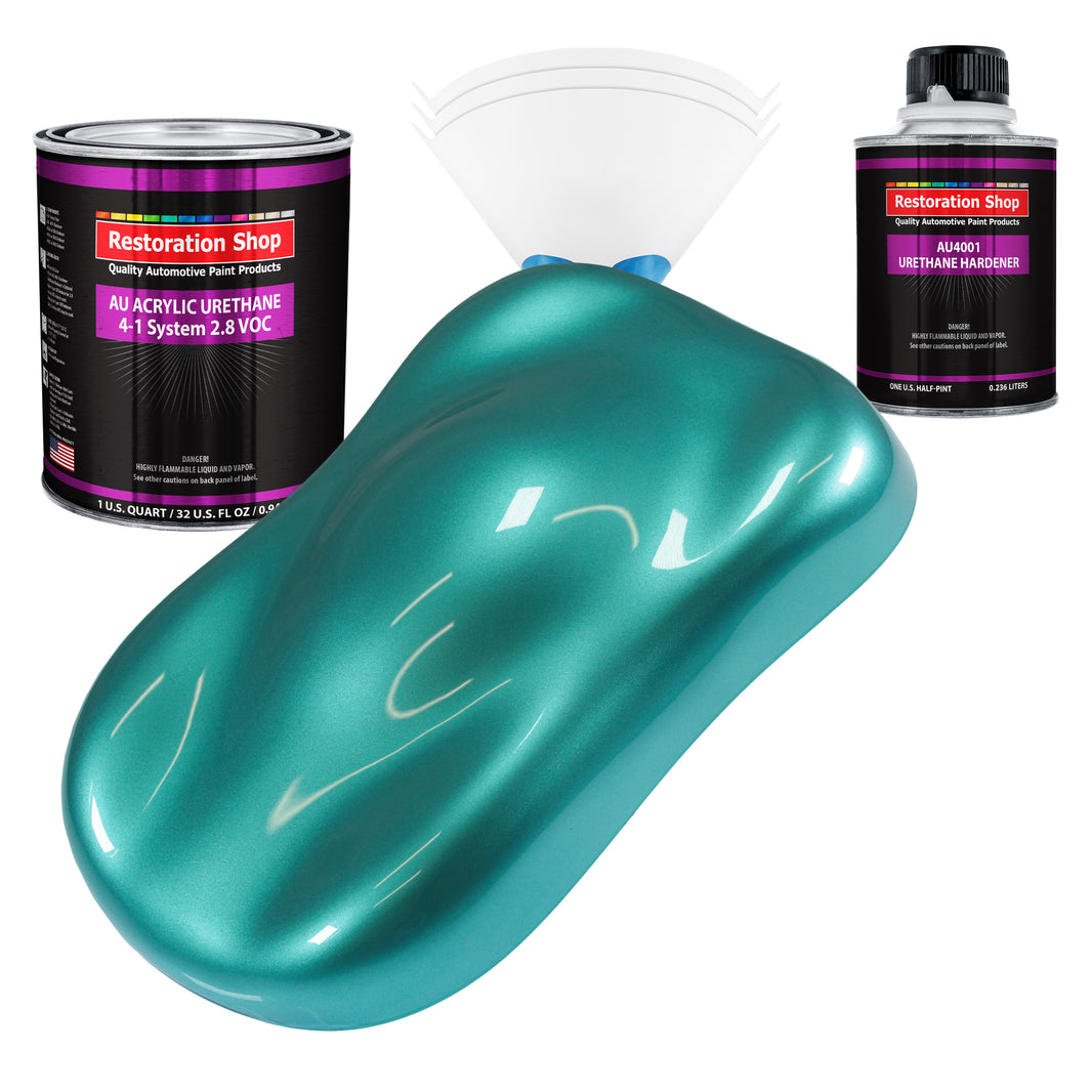 Gulfstream Aqua Metallic Acrylic Urethane Auto Paint (Complete Quart Paint Kit) Professional Single Stage Automotive Car Coating 4:1 Mix Ratio 2.8 VOC