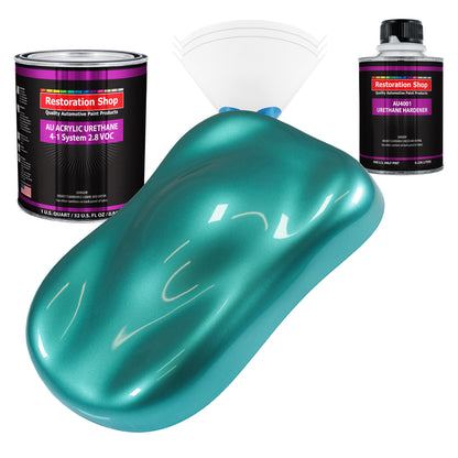 Gulfstream Aqua Metallic Acrylic Urethane Auto Paint (Complete Quart Paint Kit) Professional Single Stage Automotive Car Coating 4:1 Mix Ratio 2.8 VOC