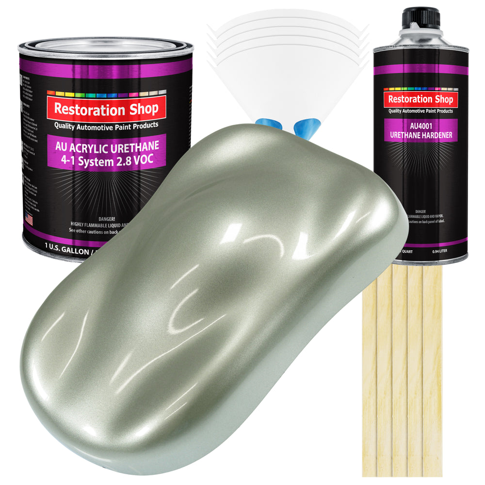 Sage Green Metallic Acrylic Urethane Auto Paint - Complete Gallon Paint Kit - Professional Single Stage Automotive Car Coating, 4:1 Mix Ratio 2.8 VOC