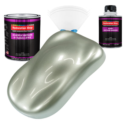 Sage Green Metallic Acrylic Urethane Auto Paint - Complete Quart Paint Kit - Professional Single Stage Automotive Car Coating, 4:1 Mix Ratio 2.8 VOC