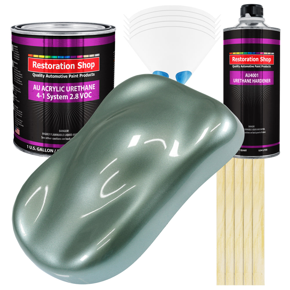 Slate Green Metallic Acrylic Urethane Auto Paint - Complete Gallon Paint Kit - Professional Single Stage Automotive Car Coating, 4:1 Mix Ratio 2.8 VOC