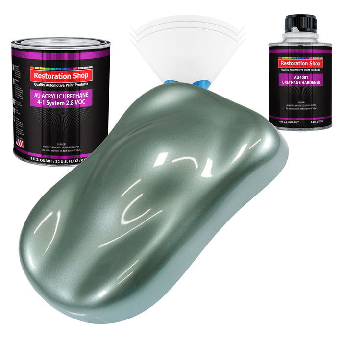 Slate Green Metallic Acrylic Urethane Auto Paint - Complete Quart Paint Kit - Professional Single Stage Automotive Car Coating, 4:1 Mix Ratio 2.8 VOC