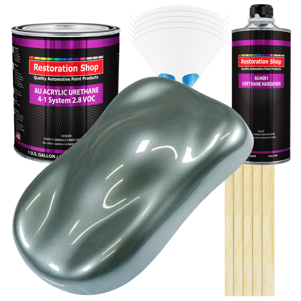 Steel Gray Metallic Acrylic Urethane Auto Paint - Complete Gallon Paint Kit - Professional Single Stage Automotive Car Coating, 4:1 Mix Ratio 2.8 VOC