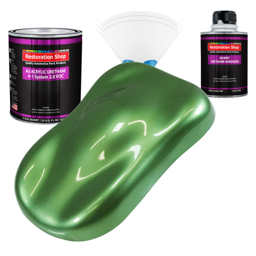 Medium Green Metallic Acrylic Urethane Auto Paint - Complete Quart Paint Kit - Professional Single Stage Automotive Car Coating, 4:1 Mix Ratio 2.8 VOC
