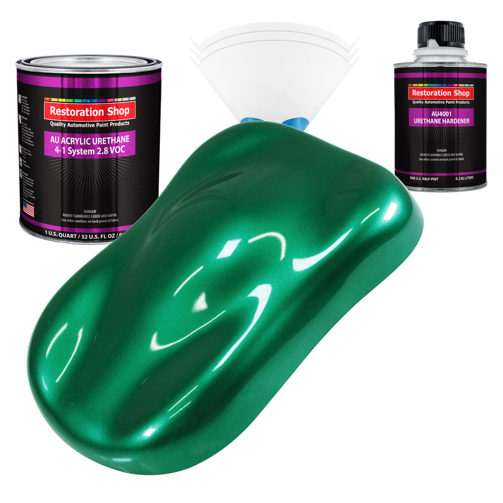 Rally Green Metallic Acrylic Urethane Auto Paint - Complete Quart Paint Kit - Professional Single Stage Automotive Car Coating, 4:1 Mix Ratio 2.8 VOC