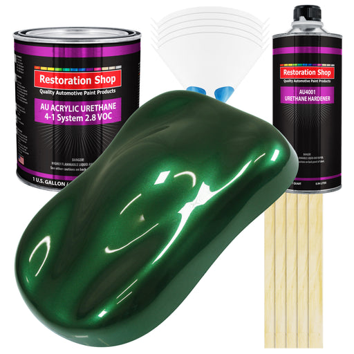 British Racing Green Metallic Acrylic Urethane Auto Paint - Complete Gallon Paint Kit - Pro Single Stage Automotive Car Coating, 4:1 Mix Ratio 2.8 VOC