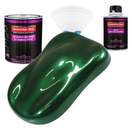 British Racing Green Metallic Acrylic Urethane Auto Paint - Complete Quart Paint Kit - Pro Single Stage Automotive Car Coating, 4:1 Mix Ratio 2.8 VOC