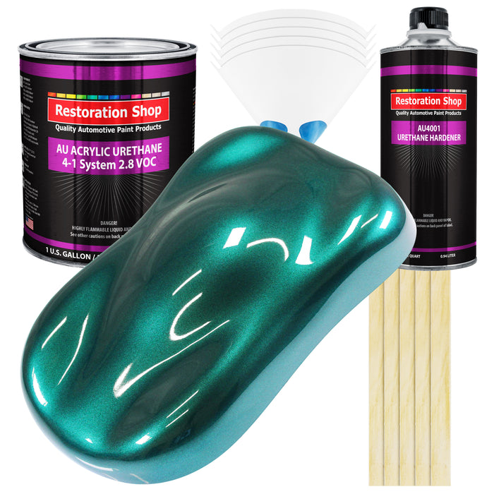 Dark Teal Metallic Acrylic Urethane Auto Paint - Complete Gallon Paint Kit - Professional Single Stage Automotive Car Coating, 4:1 Mix Ratio 2.8 VOC