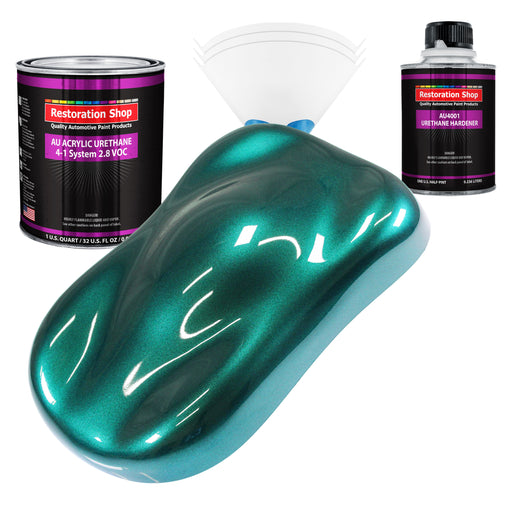 Dark Teal Metallic Acrylic Urethane Auto Paint - Complete Quart Paint Kit - Professional Single Stage Automotive Car Coating, 4:1 Mix Ratio 2.8 VOC