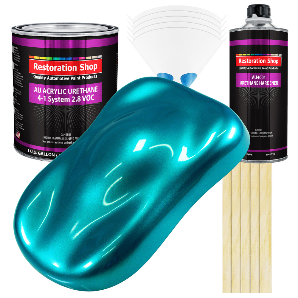 Teal Green Metallic Acrylic Urethane Auto Paint - Complete Gallon Paint Kit - Professional Single Stage Automotive Car Coating, 4:1 Mix Ratio 2.8 VOC