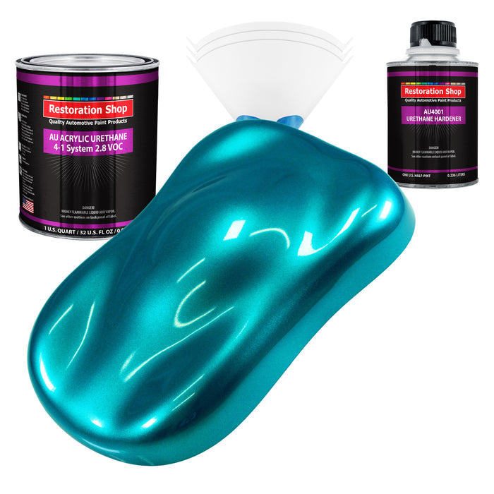 Teal Green Metallic Acrylic Urethane Auto Paint - Complete Quart Paint Kit - Professional Single Stage Automotive Car Coating, 4:1 Mix Ratio 2.8 VOC