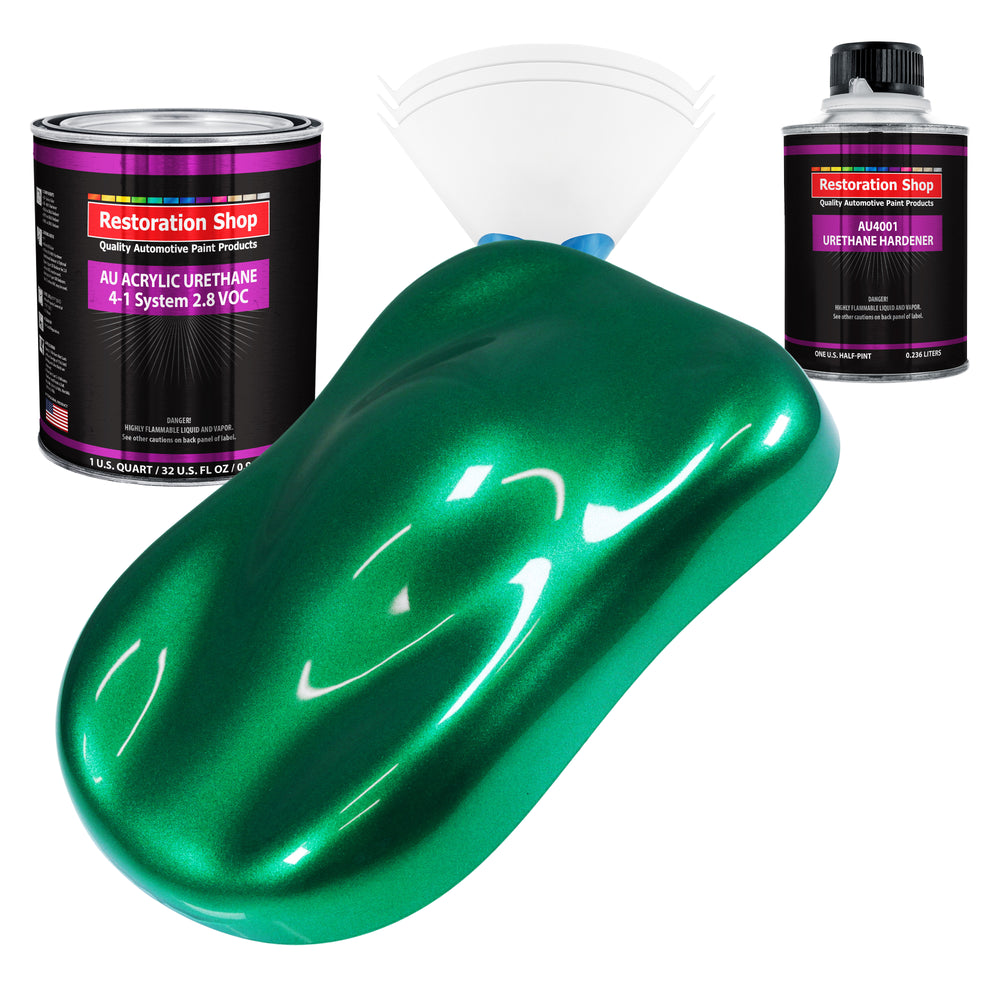 Emerald Green Metallic Acrylic Urethane Auto Paint - Complete Quart Paint Kit - Professional Single Stage Automotive Car Coating 4:1 Mix Ratio 2.8 VOC