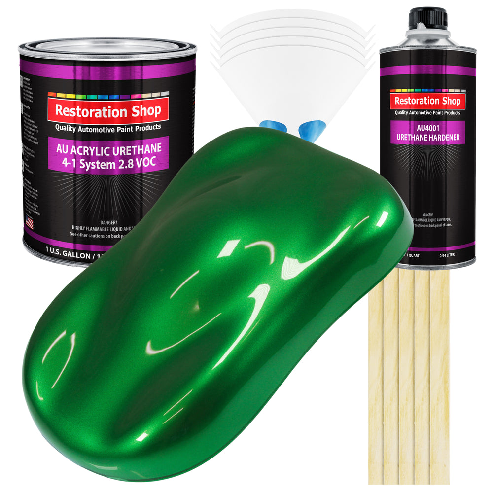 Gasser Green Metallic Acrylic Urethane Auto Paint - Complete Gallon Paint Kit - Professional Single Stage Automotive Car Coating 4:1 Mix Ratio 2.8 VOC