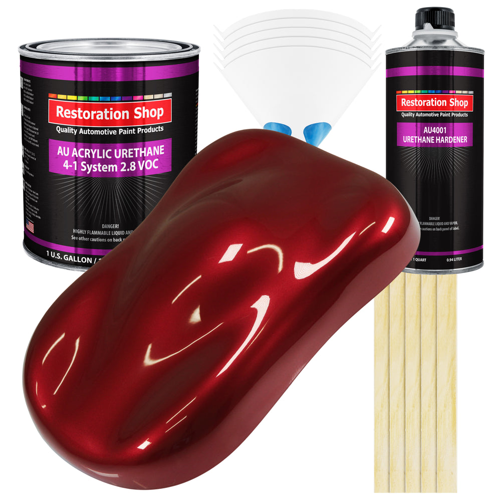 Fire Red Pearl Acrylic Urethane Auto Paint - Complete Gallon Paint Kit - Professional Single Stage Automotive Car Truck Coating, 4:1 Mix Ratio 2.8 VOC