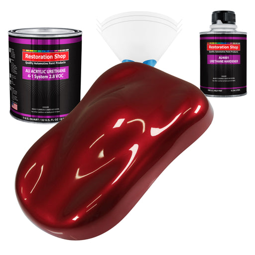 Fire Red Pearl Acrylic Urethane Auto Paint - Complete Quart Paint Kit - Professional Single Stage Automotive Car Truck Coating, 4:1 Mix Ratio 2.8 VOC