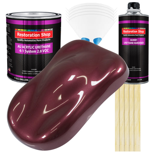 Vintage Burgundy Metallic Acrylic Urethane Auto Paint (Complete Gallon Paint Kit) Pro Single Stage Automotive Car Truck Coating, 4:1 Mix Ratio 2.8 VOC