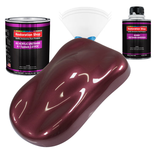 Vintage Burgundy Metallic Acrylic Urethane Auto Paint - Complete Quart Paint Kit - Pro Single Stage Automotive Car Truck Coating 4:1 Mix Ratio 2.8 VOC