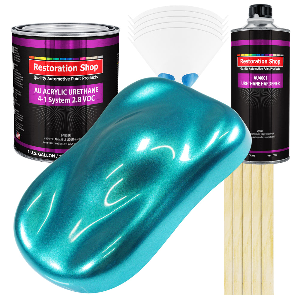 Aquamarine Firemist Acrylic Urethane Auto Paint - Complete Gallon Paint Kit - Professional Single Stage Automotive Car Coating, 4:1 Mix Ratio 2.8 VOC