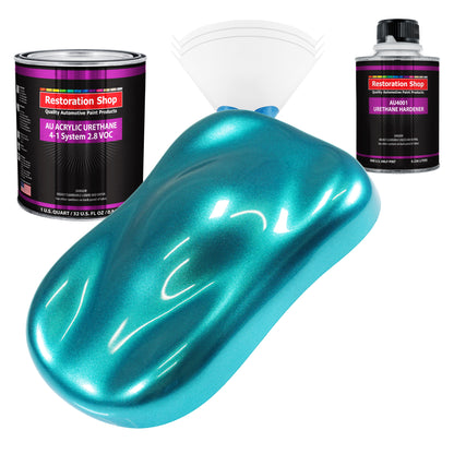 Aquamarine Firemist Acrylic Urethane Auto Paint - Complete Quart Paint Kit - Professional Single Stage Automotive Car Coating, 4:1 Mix Ratio 2.8 VOC
