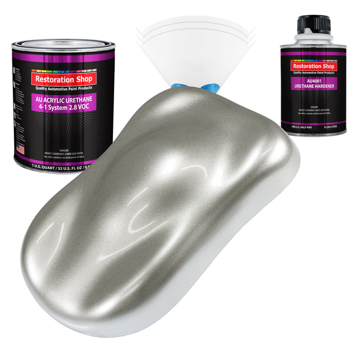 Brilliant Silver Firemist Acrylic Urethane Auto Paint - Complete Quart Paint Kit - Pro Single Stage Automotive Car Truck Coating 4:1 Mix Ratio 2.8 VOC