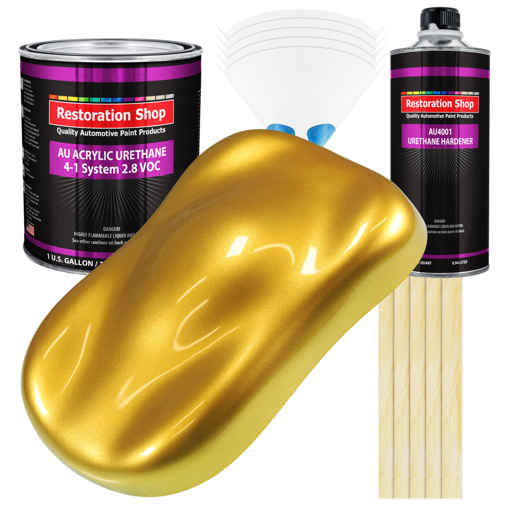 Saturn Gold Firemist Acrylic Urethane Auto Paint - Complete Gallon Paint Kit - Professional Single Stage Automotive Car Coating, 4:1 Mix Ratio 2.8 VOC
